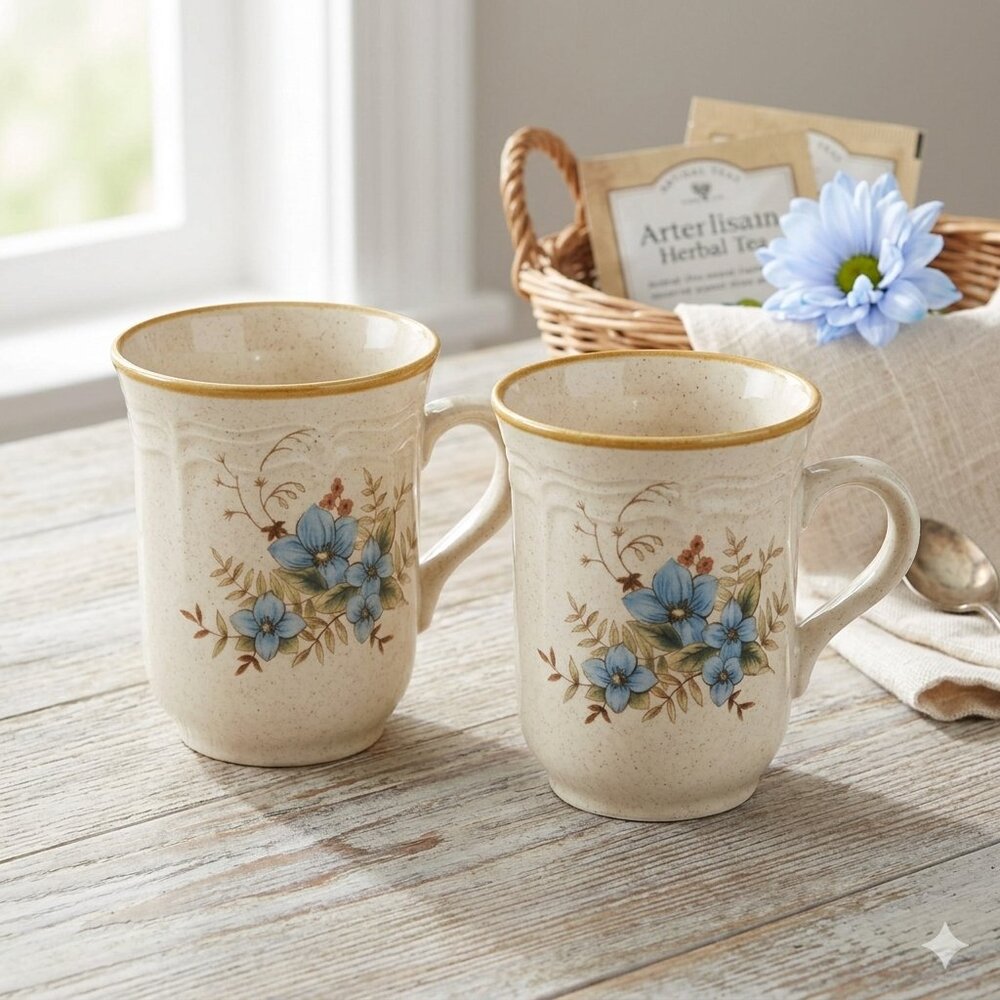 Vintage Mikasa Garden Club Day Dreams Cottagecore Floral Mug Cup Set of 2 Japan